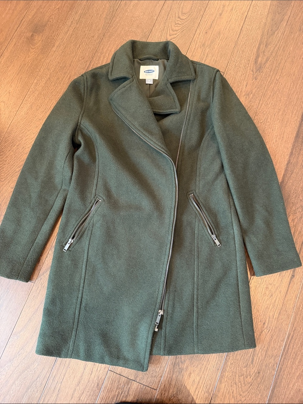 Old Navy Green Soft Brushed Long Moto Asymmetrical Zip Jacket Coat XS - C54-171